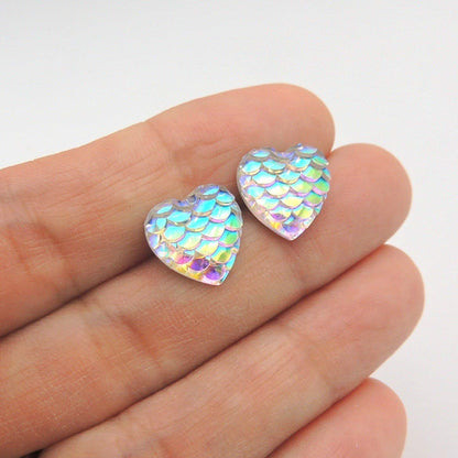 Boucles d'oreilles à tige en forme d'écailles de sirène en forme de cœur 12 mm