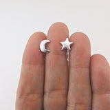 Invisible Clip On or Plastic Post Stud Look Earrings, Mismatched Moon and Stars