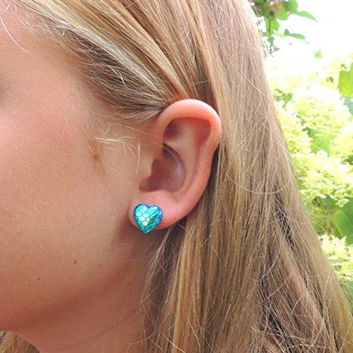 Plastic Post or Invisible Clip On Heart Shaped Mermaid Scale Earrings –  Pretty Smart