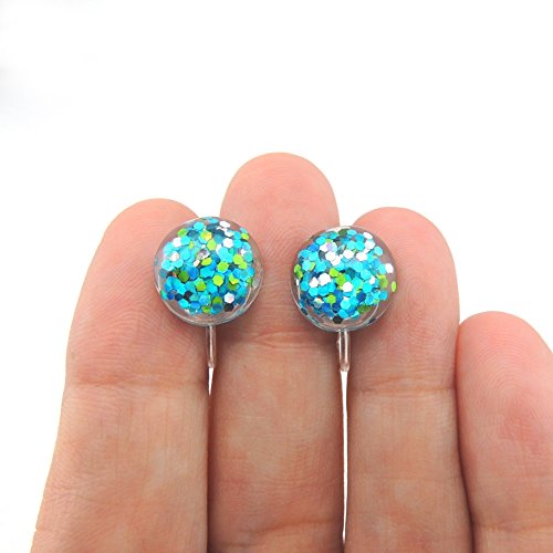 Boucles d'oreilles à tige en résine remplie de paillettes, 12 mm