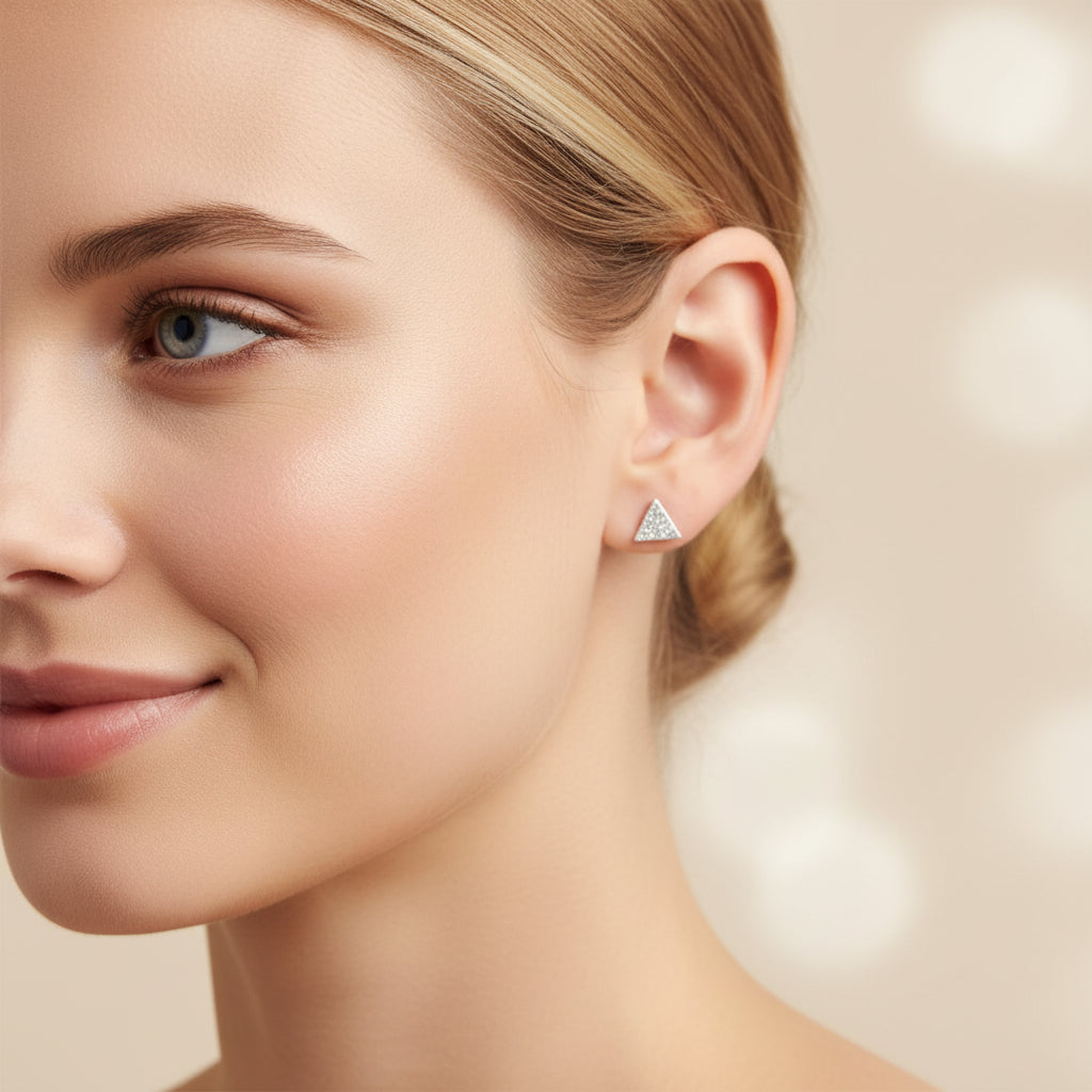 Invisible Clip On or Plastic Post Stud Look Earrings Brushed Triangle