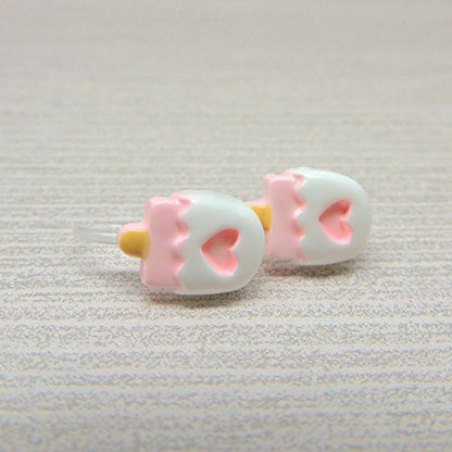 Pink Heart Popsicle Stud Earrings