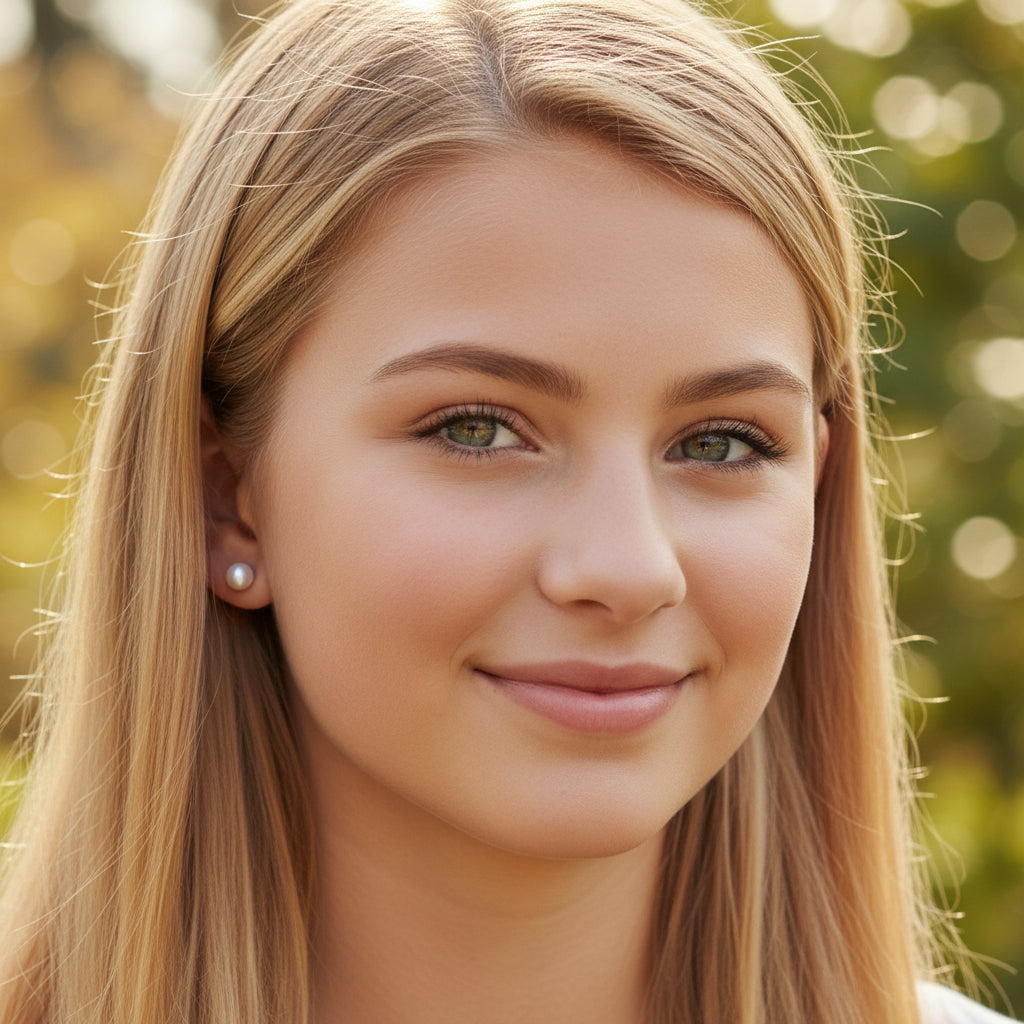 Shell Pearl Stud Earrings, 6mm