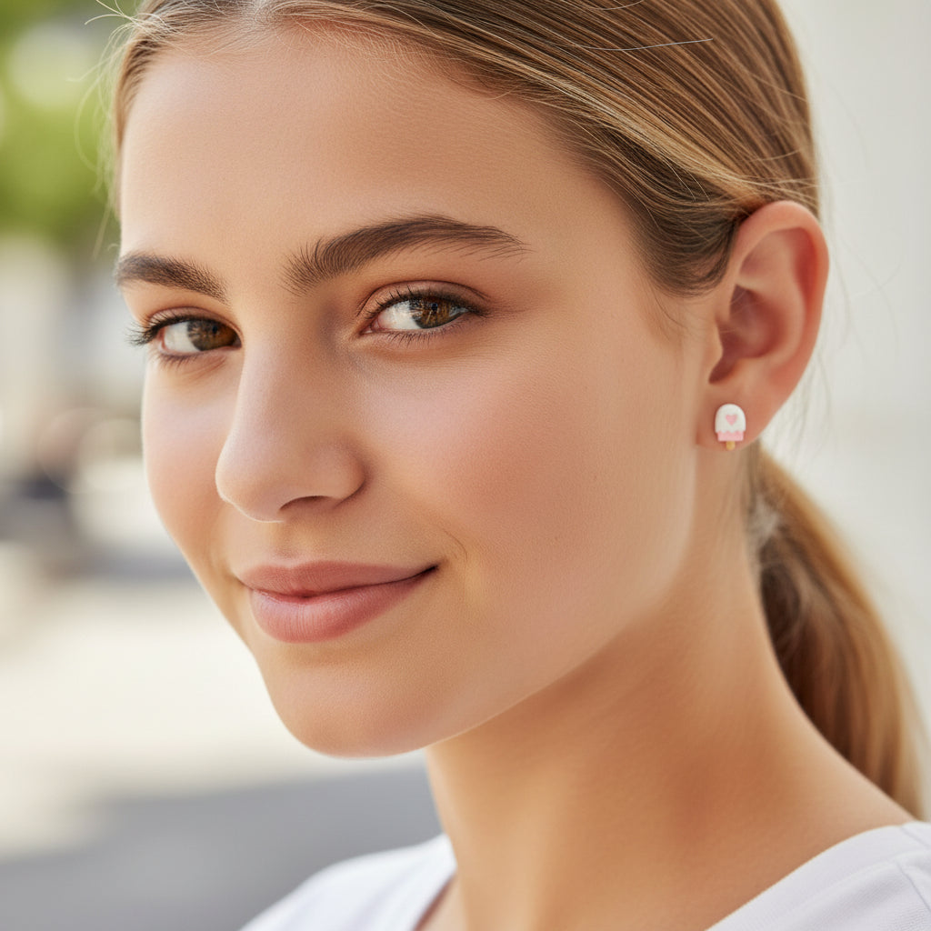 Pink Heart Popsicle Stud Earrings