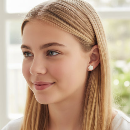 Flower Girl bridal party 10mm white rose stud earrings