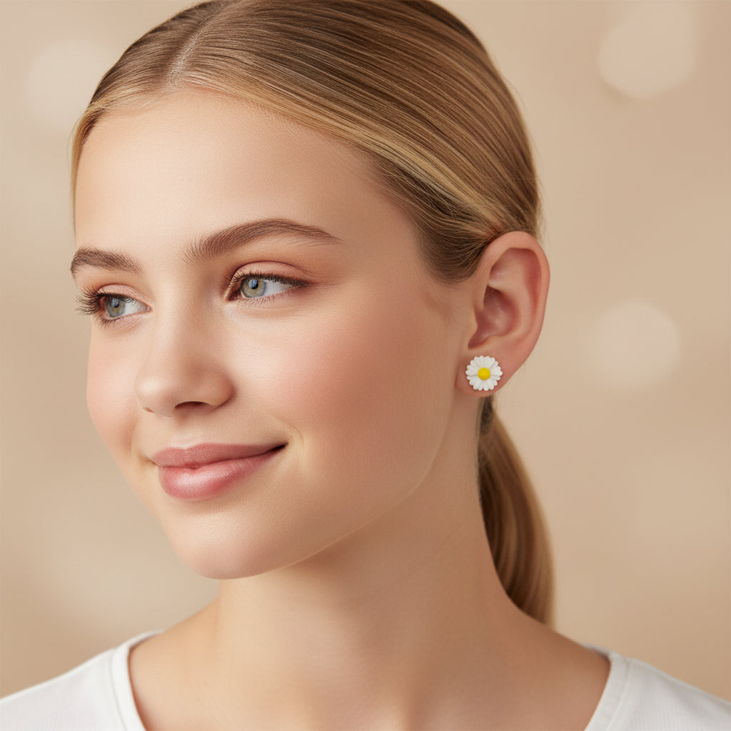 Metal Free Daisy Earrings on Plastic Posts for Sensitive Ears