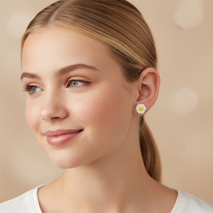 Metal Free Daisy Earrings on Plastic Posts for Sensitive Ears