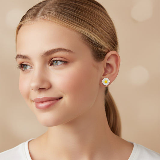 Metal Free Daisy Earrings on Plastic Posts for Sensitive Ears
