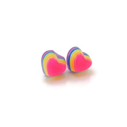 Pretty Smart earrings plastic post metal free 3D rainbow hearts