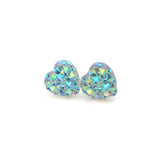 Plastic Post or Invisible Clip On Sparkly Heart Earrings 10mm