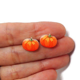 Plastic Post or Invisible Clip On, Metal Free Pumpkin Earrings, 12mm