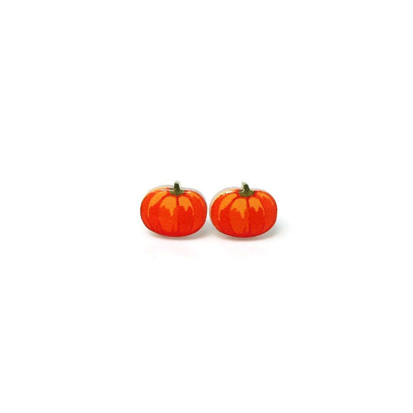 Plastic Post or Invisible Clip On, Metal Free Pumpkin Earrings, 12mm