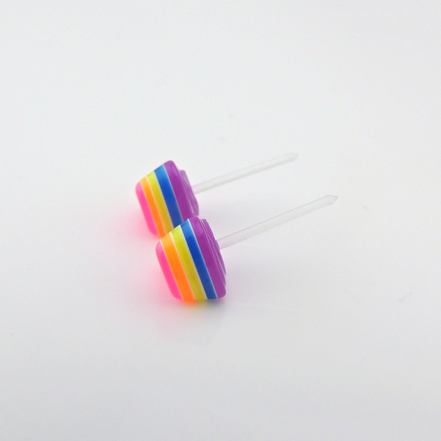 Pretty Smart earrings plastic post metal free 3D rainbow hearts