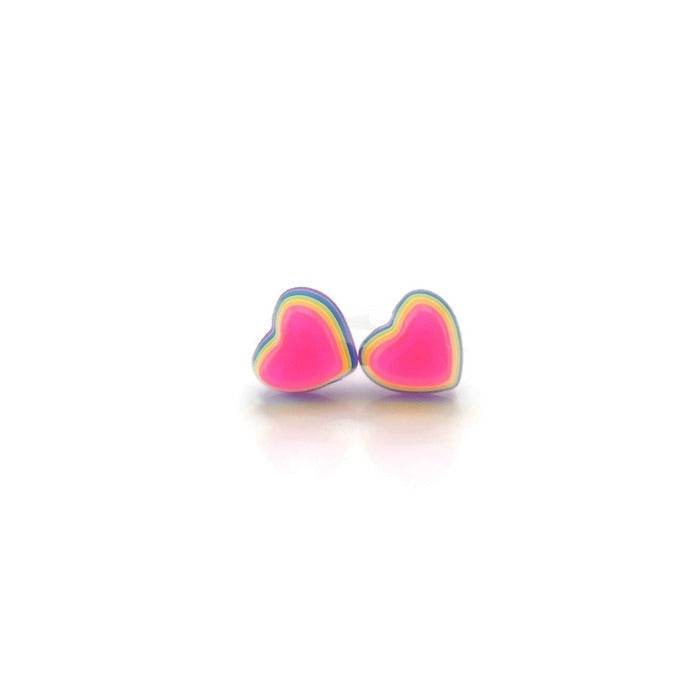 Pretty Smart earrings plastic post metal free 3D rainbow hearts