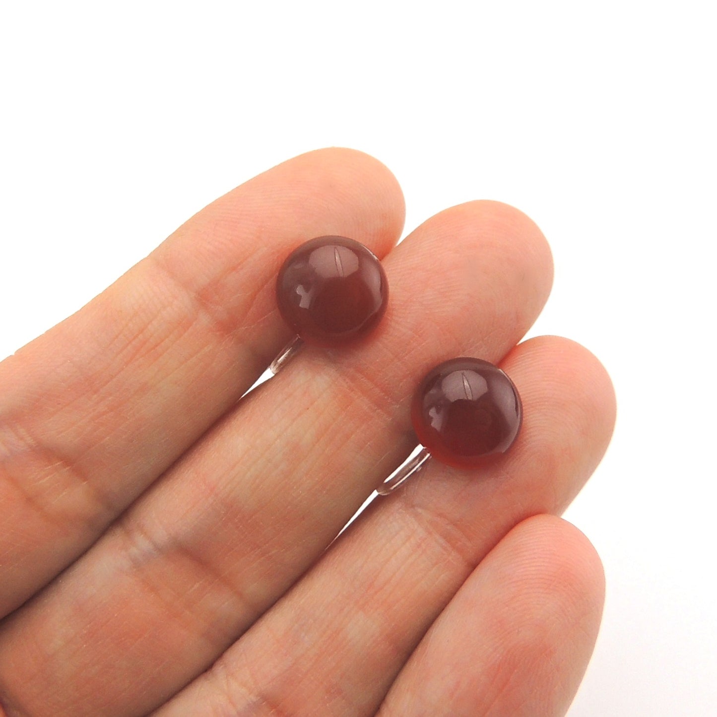 Boucles d'oreilles à tige en pierre d'agate rouge, 10 mm