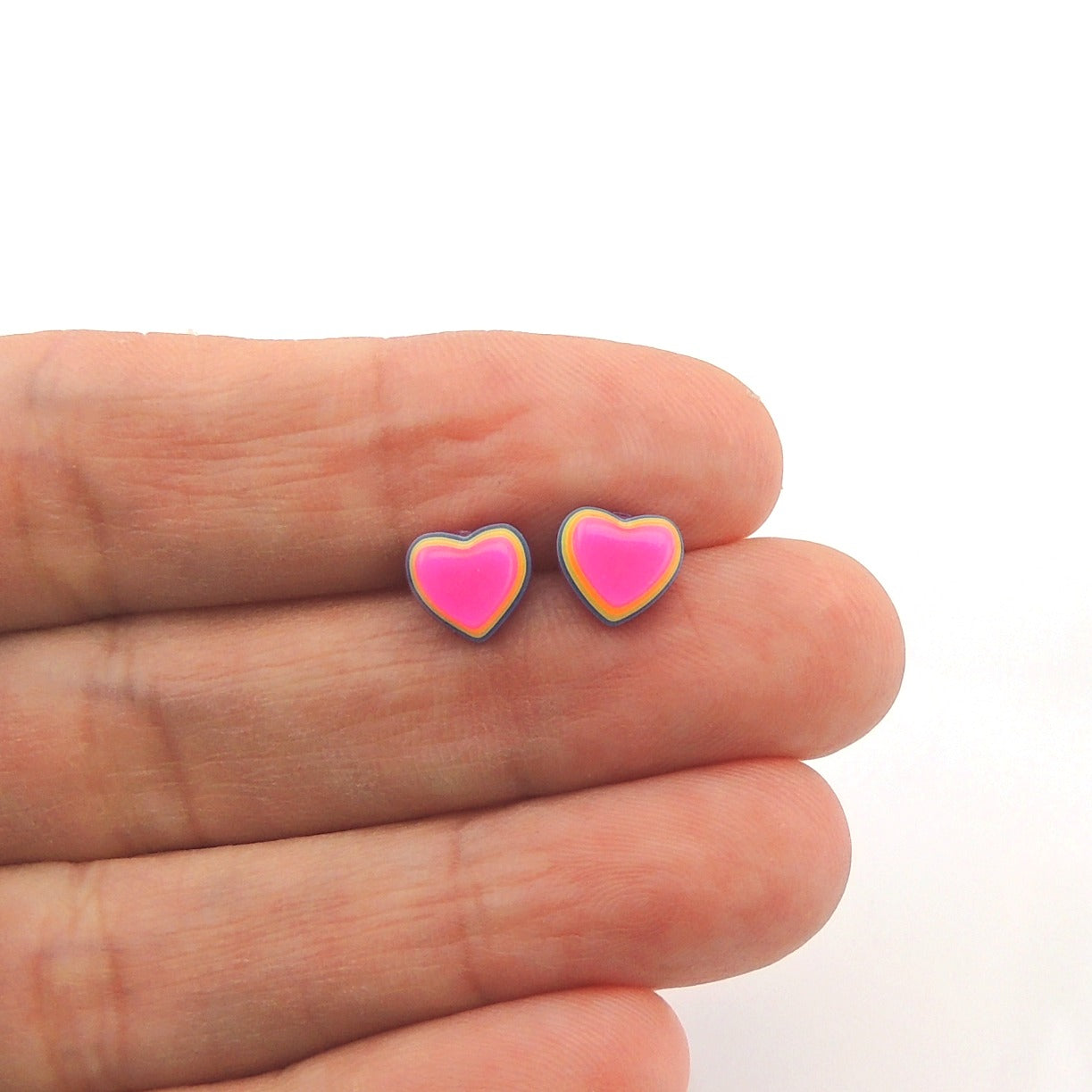 Pretty Smart earrings plastic post metal free 3D rainbow hearts