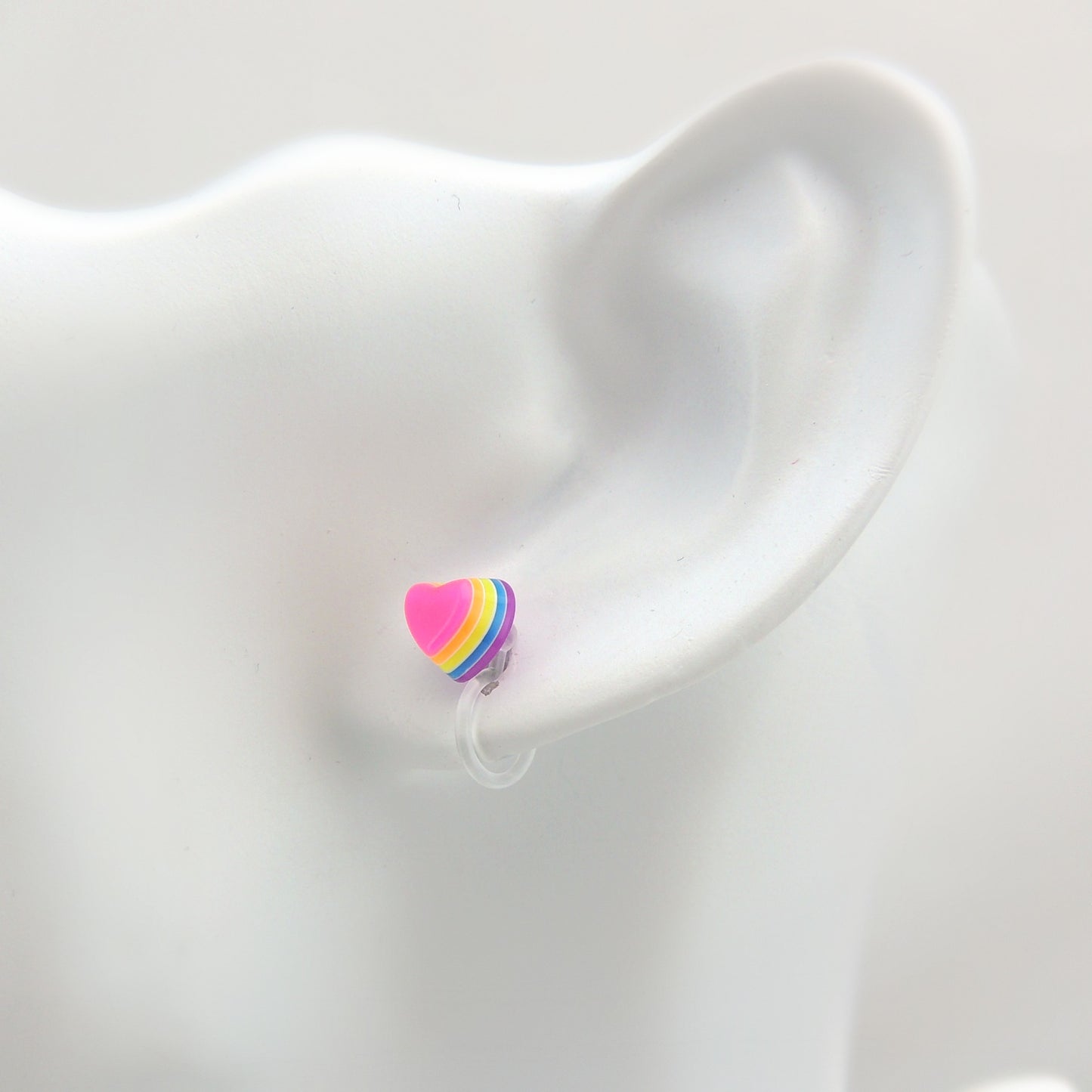 Pretty Smart earrings plastic post metal free 3D rainbow hearts