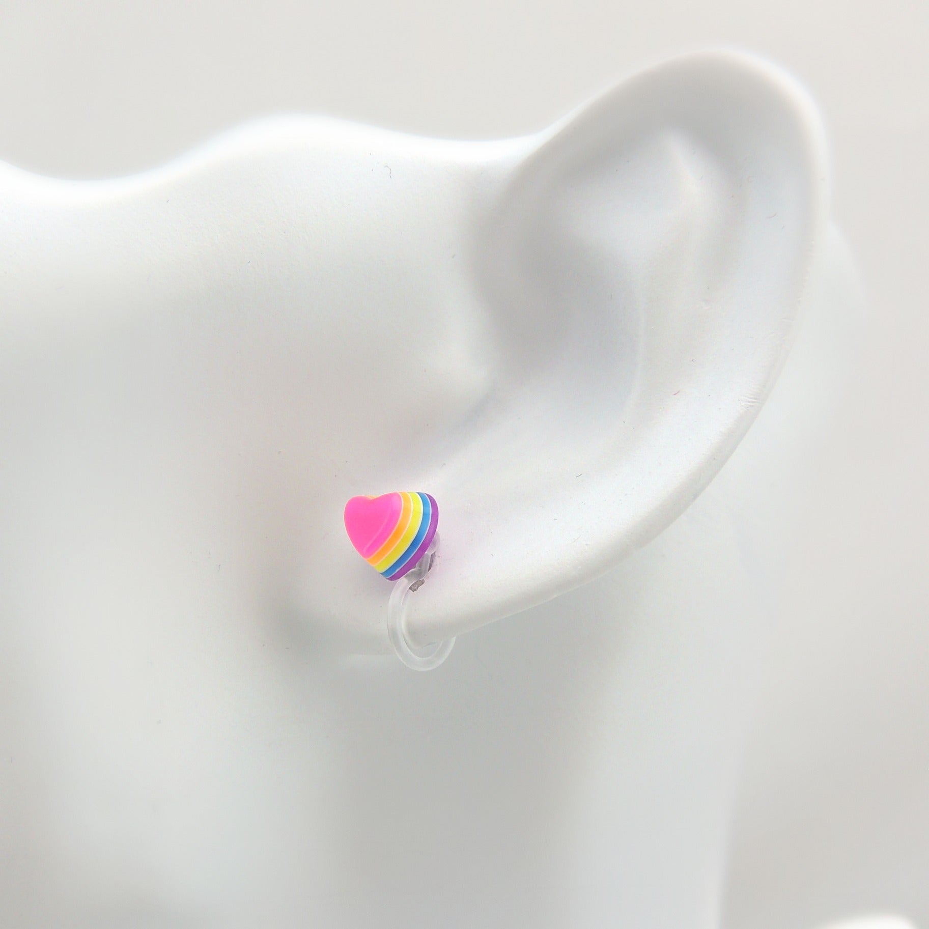 Pretty Smart earrings plastic post metal free 3D rainbow hearts