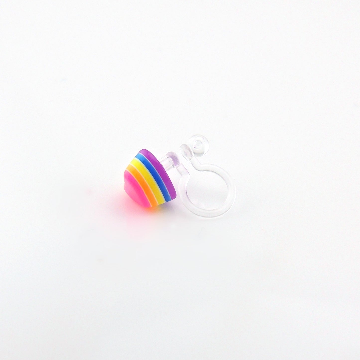 Pretty Smart earrings invisible clip on metal free 3D rainbow hearts