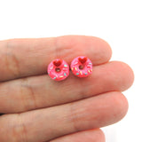 Plastic Post Earrings or Invisible Clip On Metal Free Pink Donut Studs 10mm