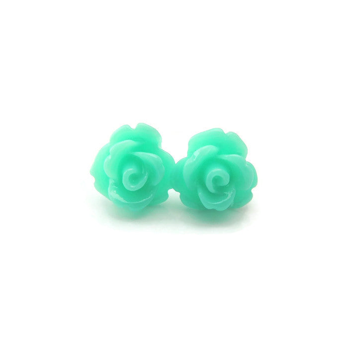 Pretty Smart earrings teal 9mm rose on metal free plastic posts