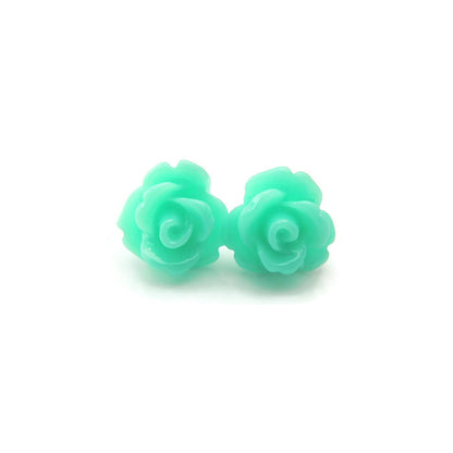 Pretty Smart earrings teal 9mm rose on metal free plastic posts