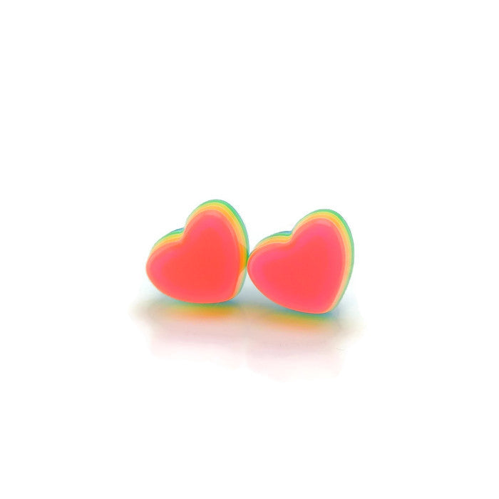 Boucles d'oreilles à tige en forme de cœur arc-en-ciel 3D, 12 mm