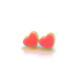 Plastic Posts or Invisible Clip On Metal Free 3D Rainbow Heart Earrings, 12mm