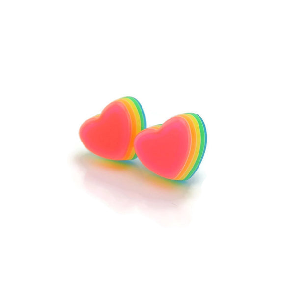 12mm Layered Rainbow Heart Earrings