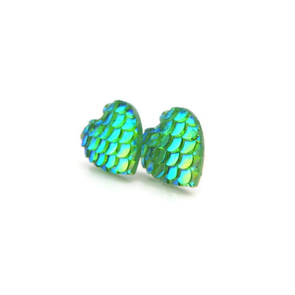 Boucles d'oreilles à tige en forme d'écailles de sirène en forme de cœur 12 mm