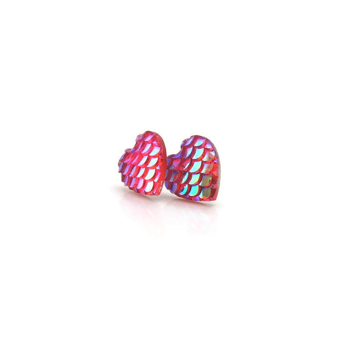 Boucles d'oreilles à tige en forme d'écailles de sirène en forme de cœur 12 mm