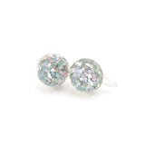 Plastic Post or Invisible Clip-On Metal Free Glitter Earrings 10mm