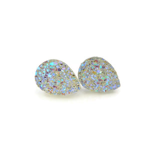 Plastic Posts or Invisible Clip On Teardrop Druzy Earrings 14mm