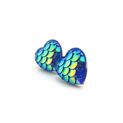 Boucles d'oreilles à tige en forme d'écailles de sirène en forme de cœur 12 mm