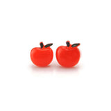 Plastic Post or Invisible Clip On Metal Free Red Apple Earrings 10mm
