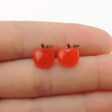 Plastic Post or Invisible Clip On Metal Free Red Apple Earrings 10mm