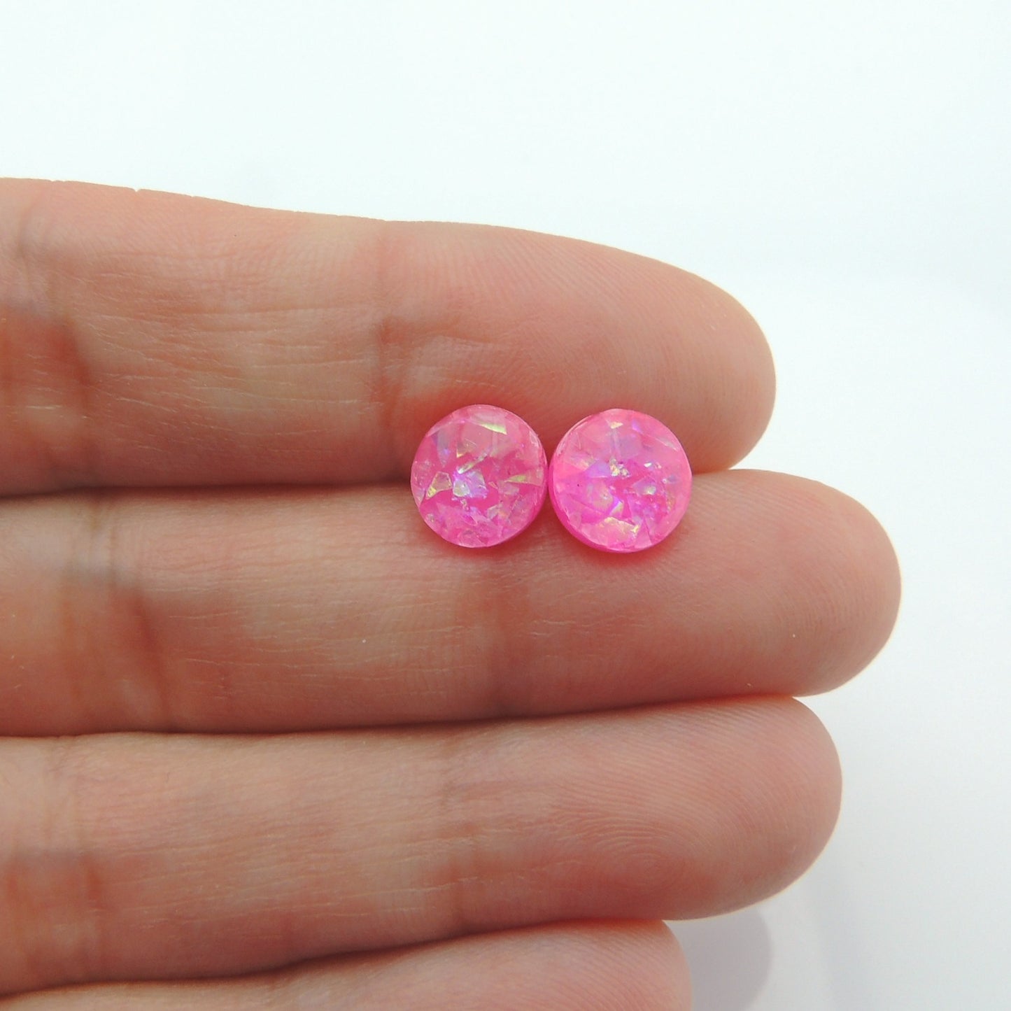 Iridescent Cabochon Stud Earrings