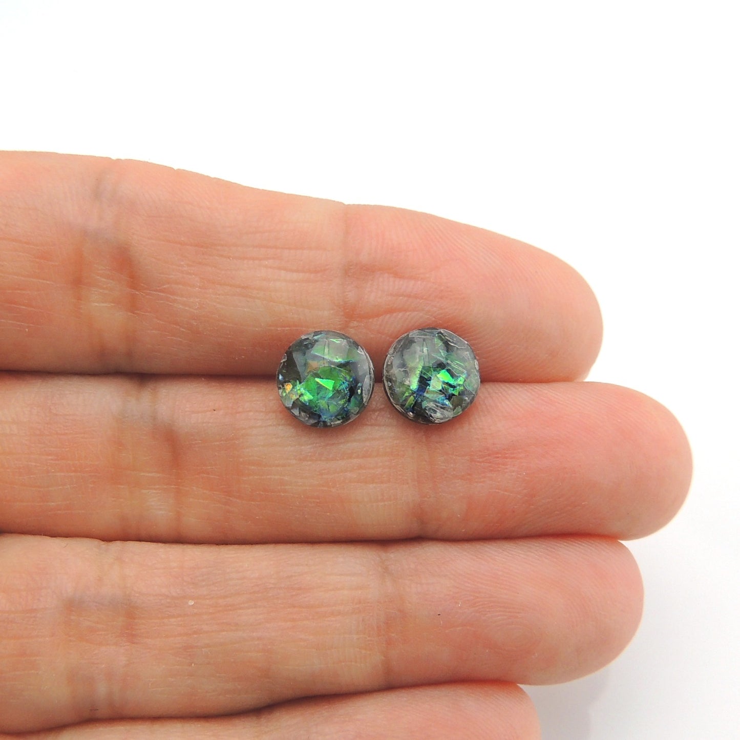 Iridescent Cabochon Stud Earrings