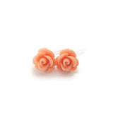 Plastic Posts or Invisible Clip Ons Metal Free Rose Floral Earrings, 9mm