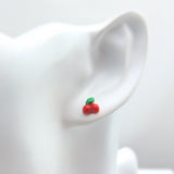 Plastic Post or Invisible Clip On Metal Free Tiny Cherry Earrings, 5mm