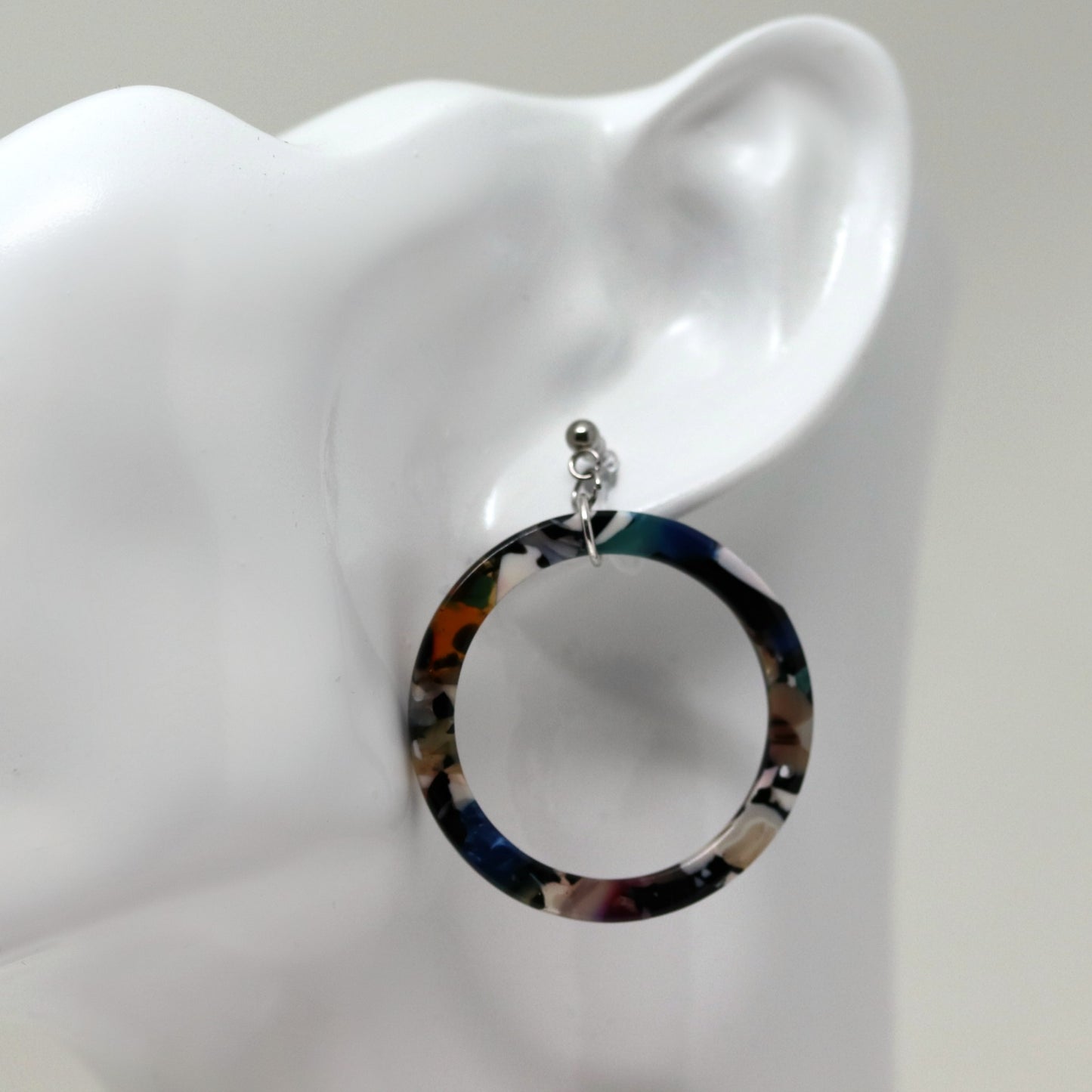 Acrylic Circle Hoop Dangle Earrings - 3 Colors