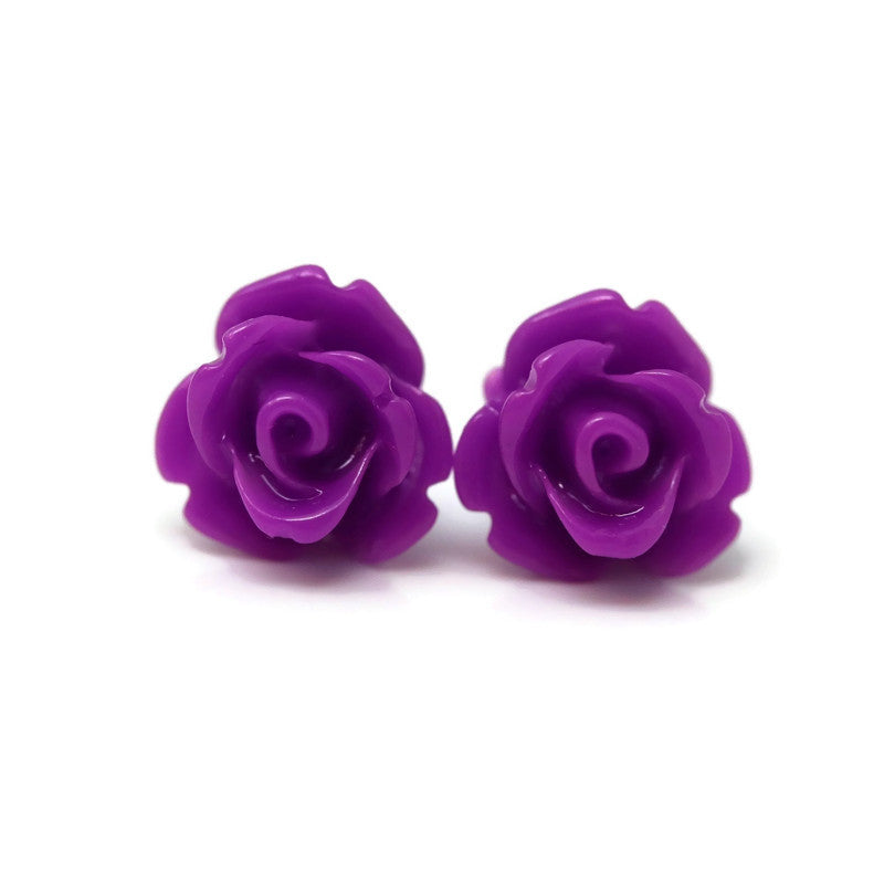 Plastic Post or Invisible Clip On Metal Free Rose Earrings Gift