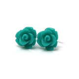 Plastic Posts or Invisible Clip Ons Metal Free Rose Floral Earrings, 9mm