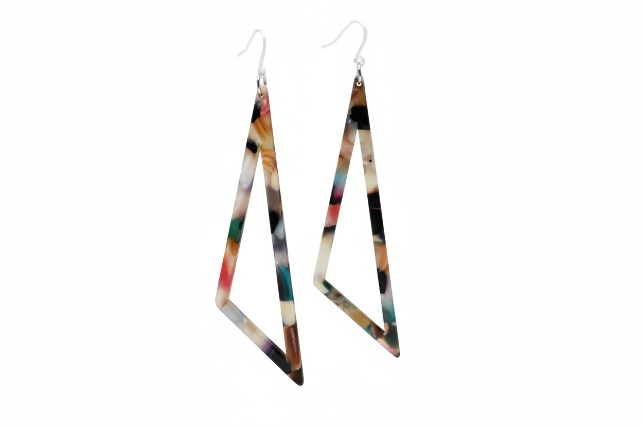 Boucles d'oreilles pendantes en acrylique avec triangle scalène long - 4 couleurs