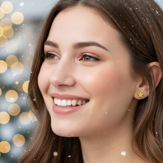 Gold Glitter Acrylic Star Stud Earrings