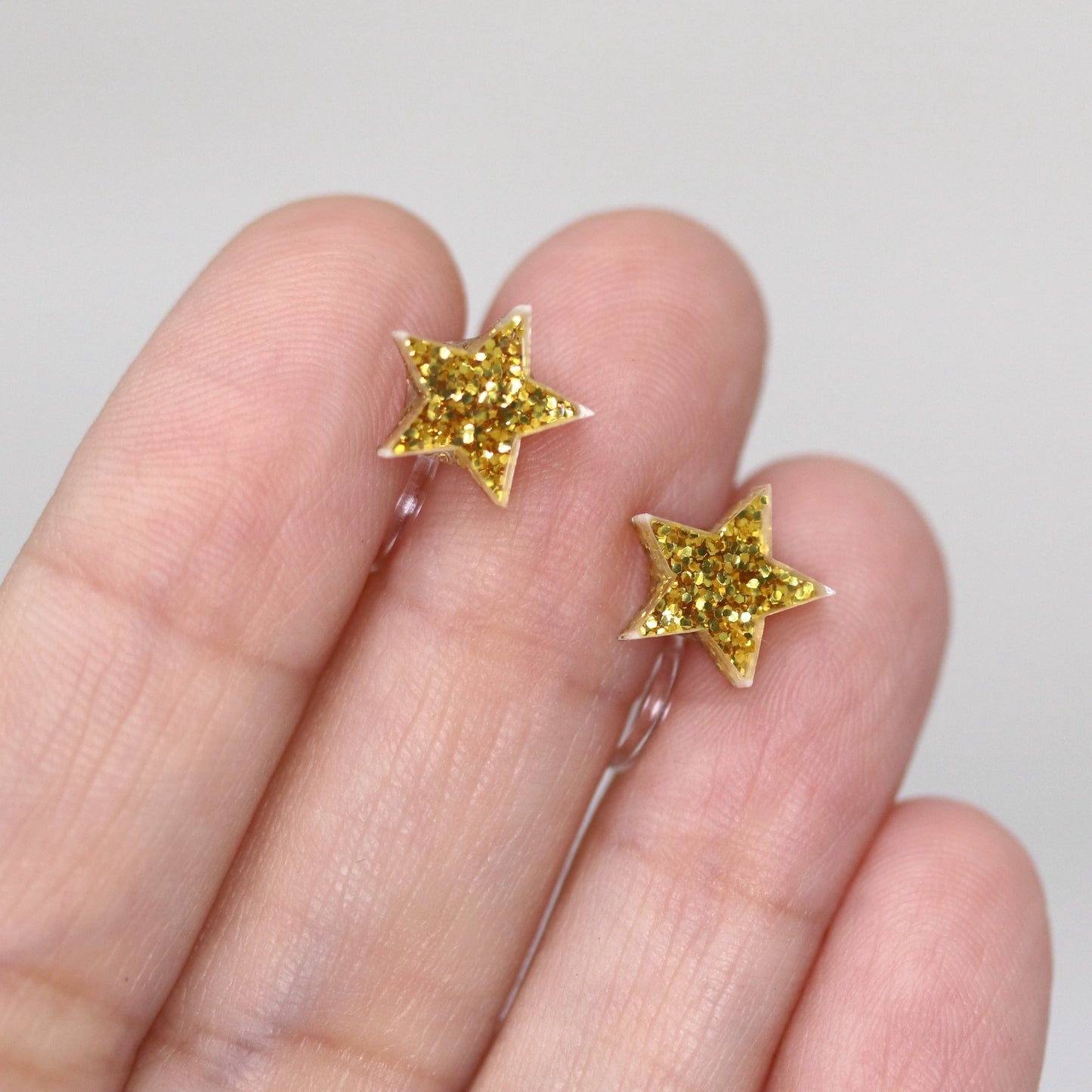 Gold Glitter Acrylic Star Stud Earrings
