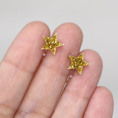 Gold Glitter Acrylic Star Stud Earrings