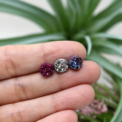 Coffret cadeau de boucles d'oreilles à tige en faux druzy, 8 mm ou 10 mm