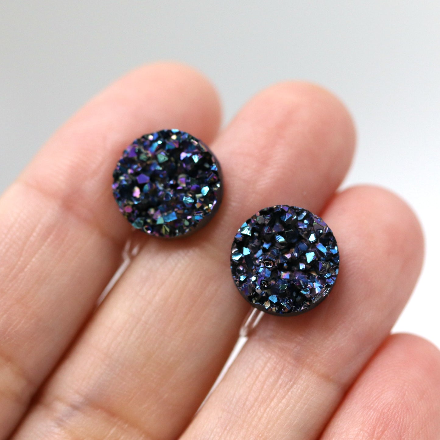 Resin Druzy Look Earrings, 12mm