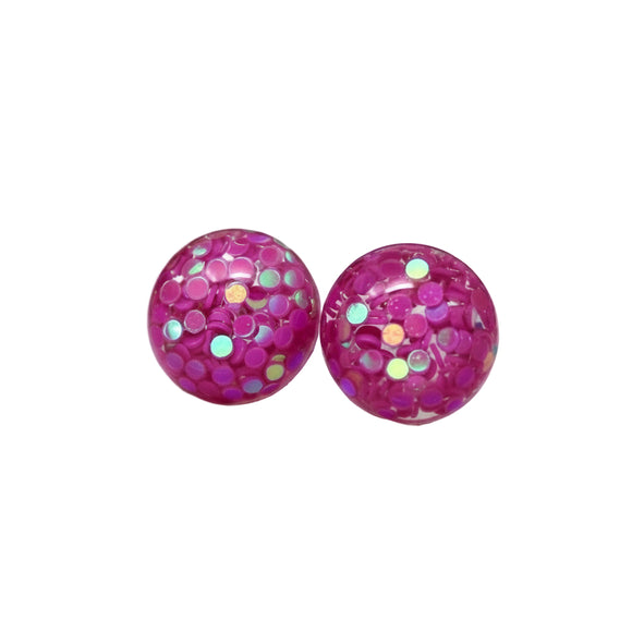 A pair of pink glitter-filled stud cabochon earrings 
